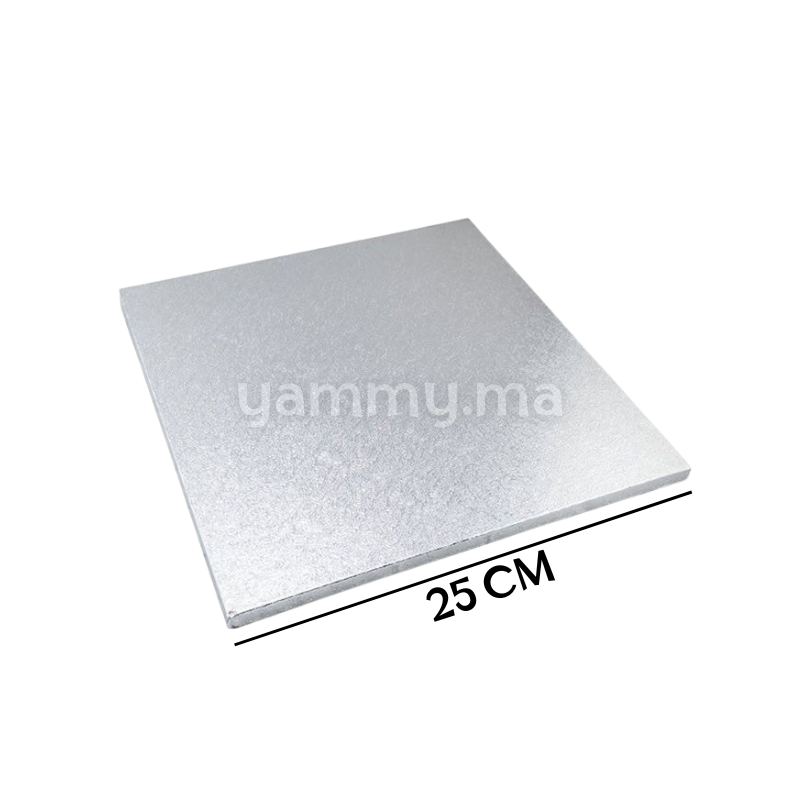 Présentoir et Support Gâteau Cake Board Carré 25 cm Argent