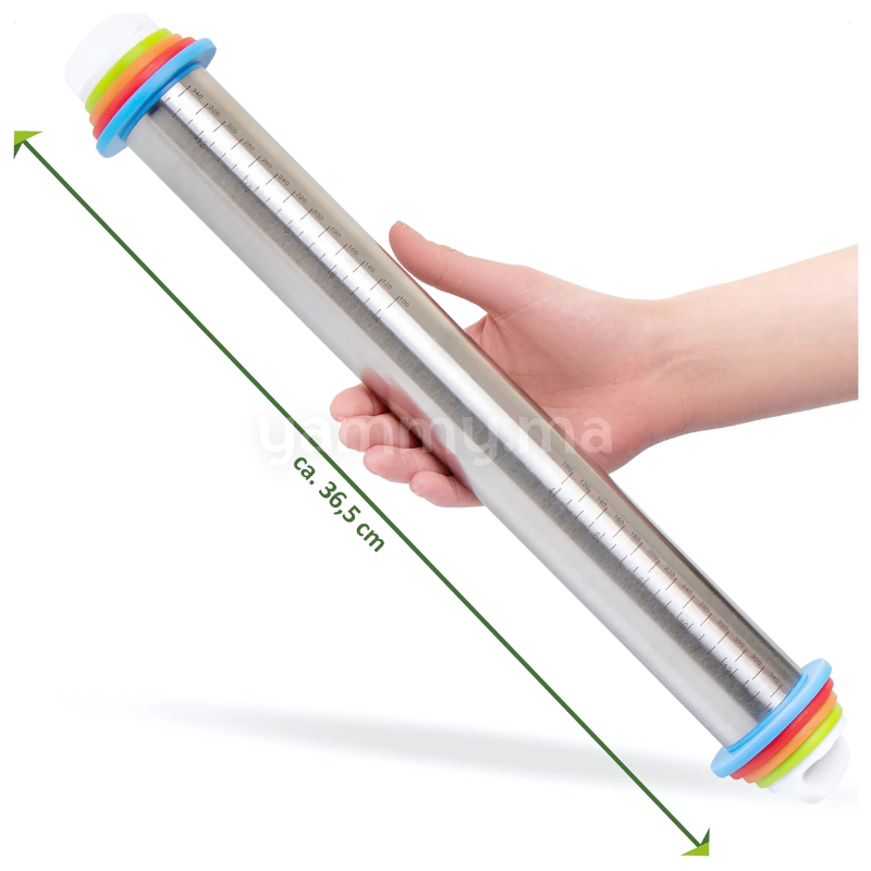Rouleau à Patisserie en Inox avec Anneaux d'épaisseur 35 cm