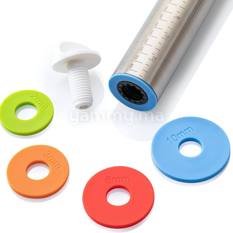 Rouleau à Patisserie en Inox avec Anneaux d'épaisseur 35 cm