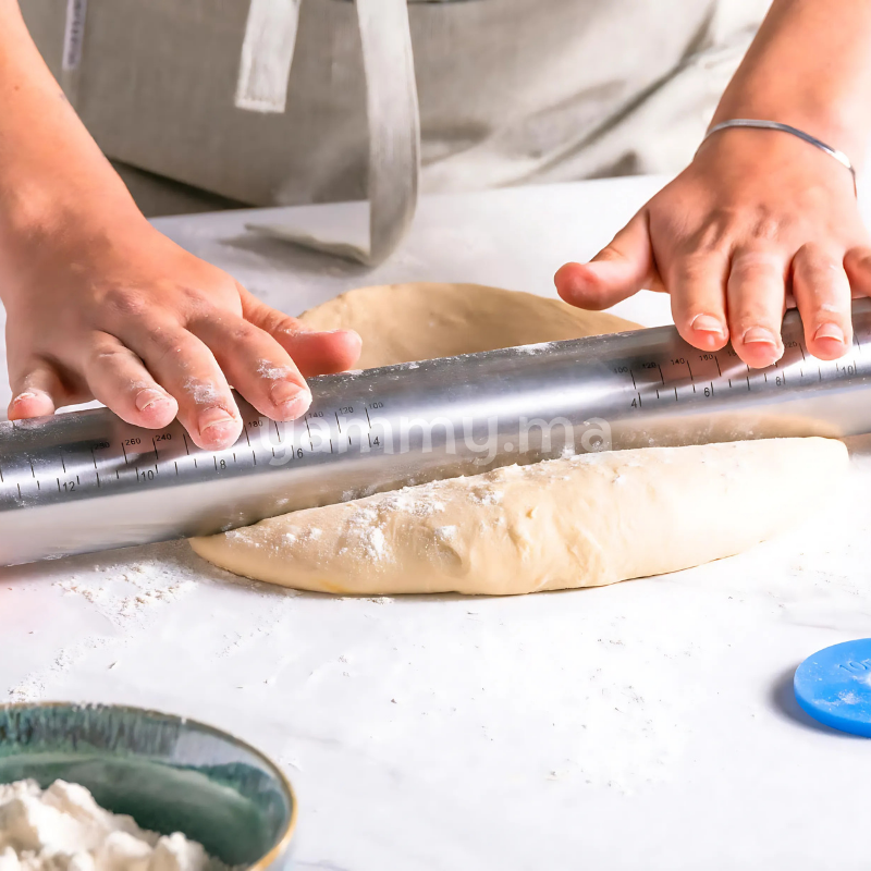 Rouleau à Patisserie en Inox avec Anneaux d'épaisseur 35 cm