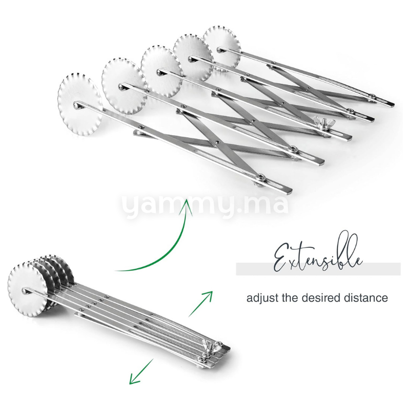 Rouleau et Bicyclette Multicoupe Cannelée 5 Roulettes en Inox - Lacor 68247