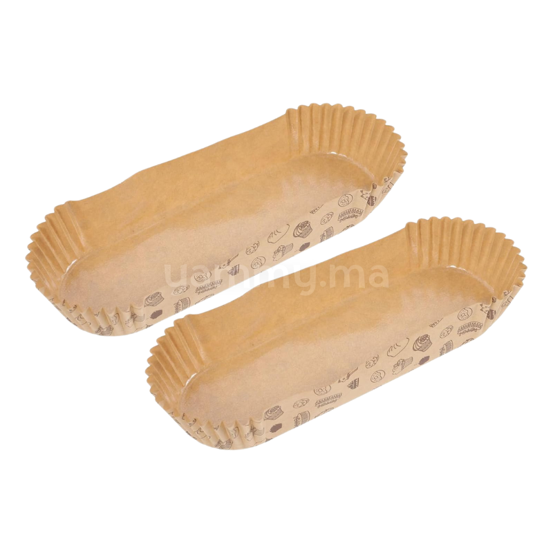 SET. 20 Caissettes à Tartelette Oblong / Éclair en Papier kraft 14.5 cm