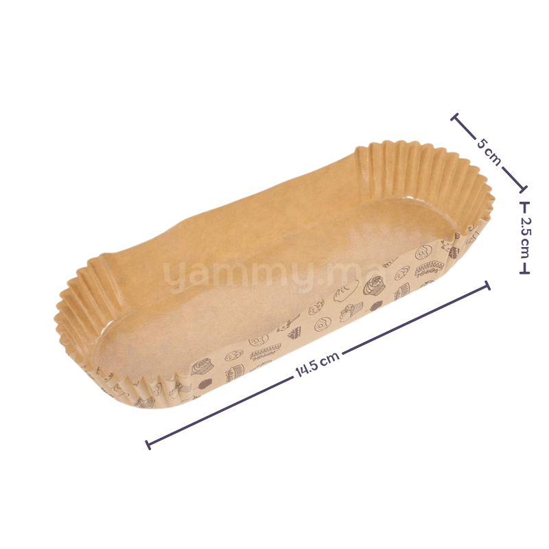 SET. 20 Caissettes à Tartelette Oblong / Éclair en Papier kraft 14.5 cm