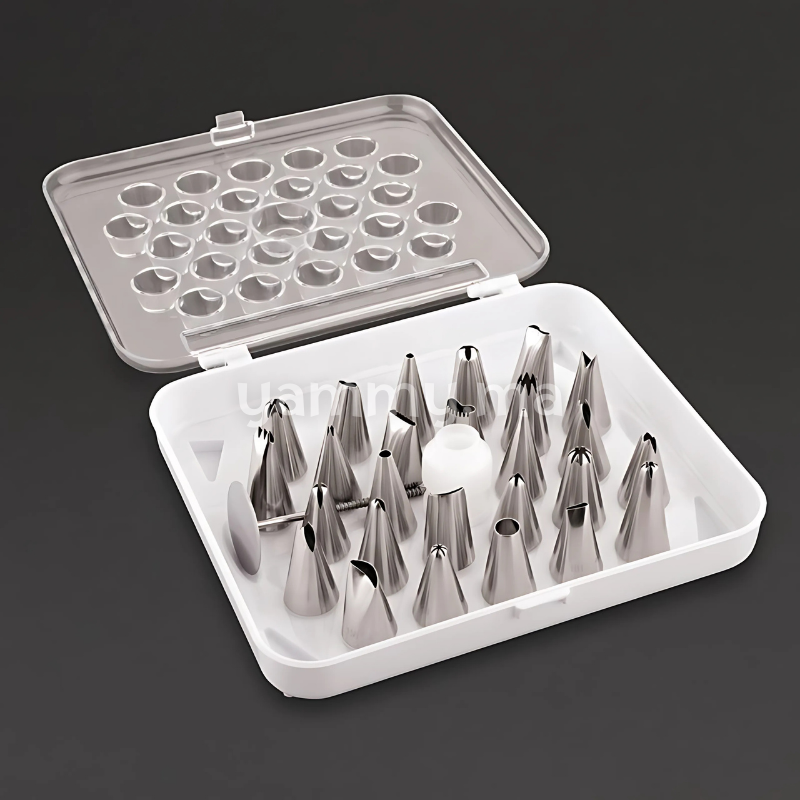 Coffret de 26 Mini Douilles Pâtissières en Inox avec Adaptateur et Clous à Fleur
