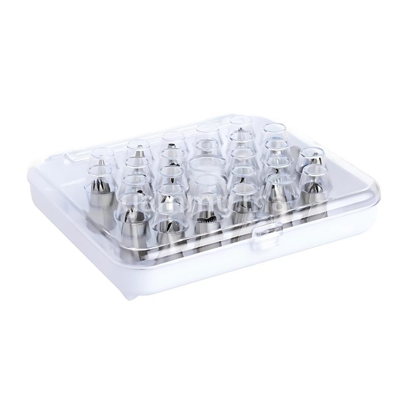 Coffret de 26 Mini Douilles Pâtissières en Inox avec Adaptateur et Clous à Fleur