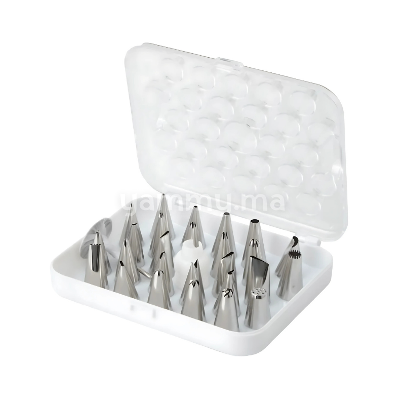 Coffret de 26 Mini Douilles Pâtissières en Inox avec Adaptateur et Clous à Fleur