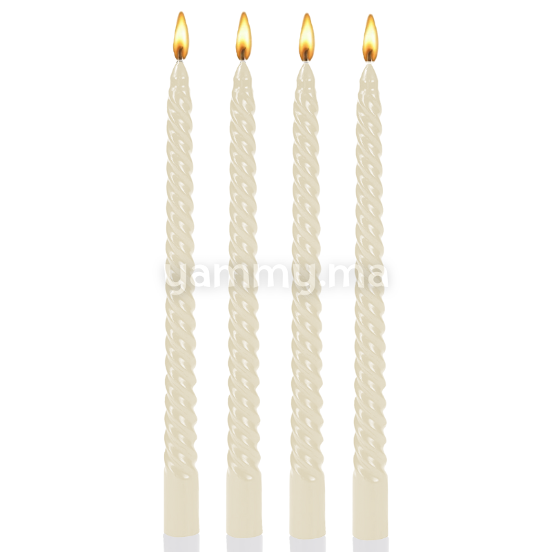 SET. 4 Bougies Coniques en Spirale 25 cm Biege Métallique