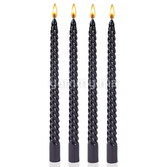 SET. 4 Bougies Coniques en Spirale 25 cm Noir Métallique
