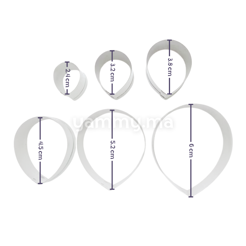 SET. 6 Emporte-pièces Pétale de Rose en Inox