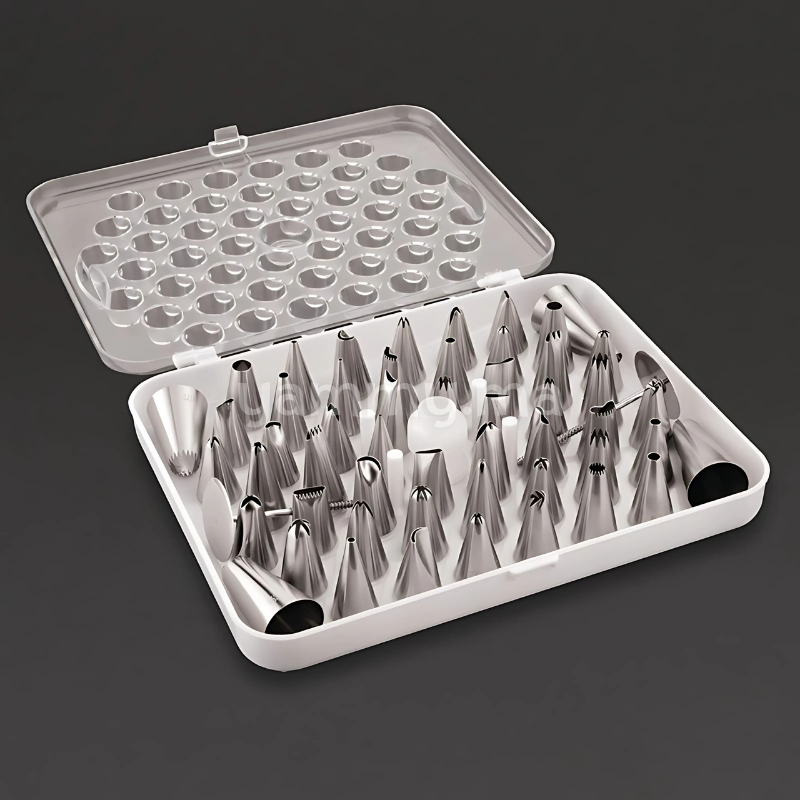 Coffret de 52 Mini Douilles Pâtissières en Inox avec Adaptateur et 2 Clous à Fleur