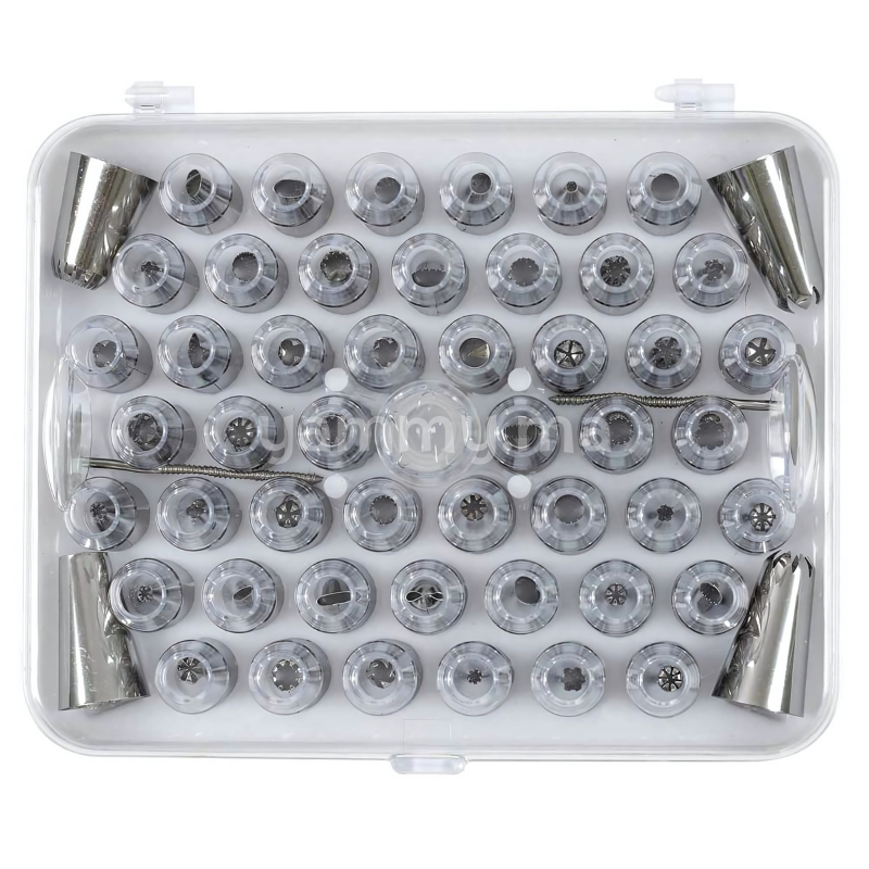 Coffret de 52 Mini Douilles Pâtissières en Inox avec Adaptateur et 2 Clous à Fleur