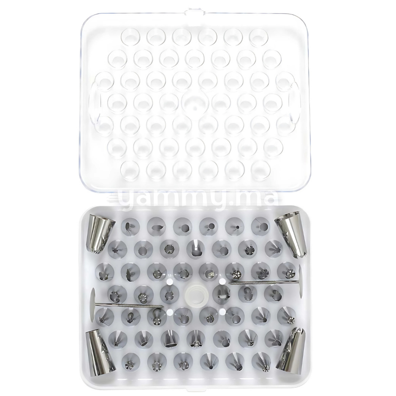 Coffret de 52 Mini Douilles Pâtissières en Inox avec Adaptateur et 2 Clous à Fleur