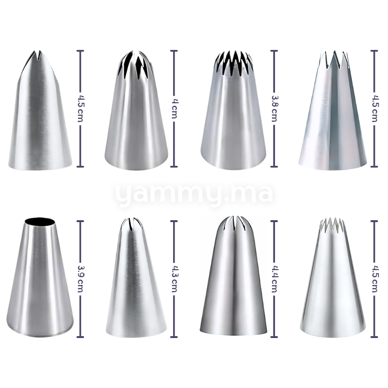 SET. 8 Douilles Pâtisserie en Inox