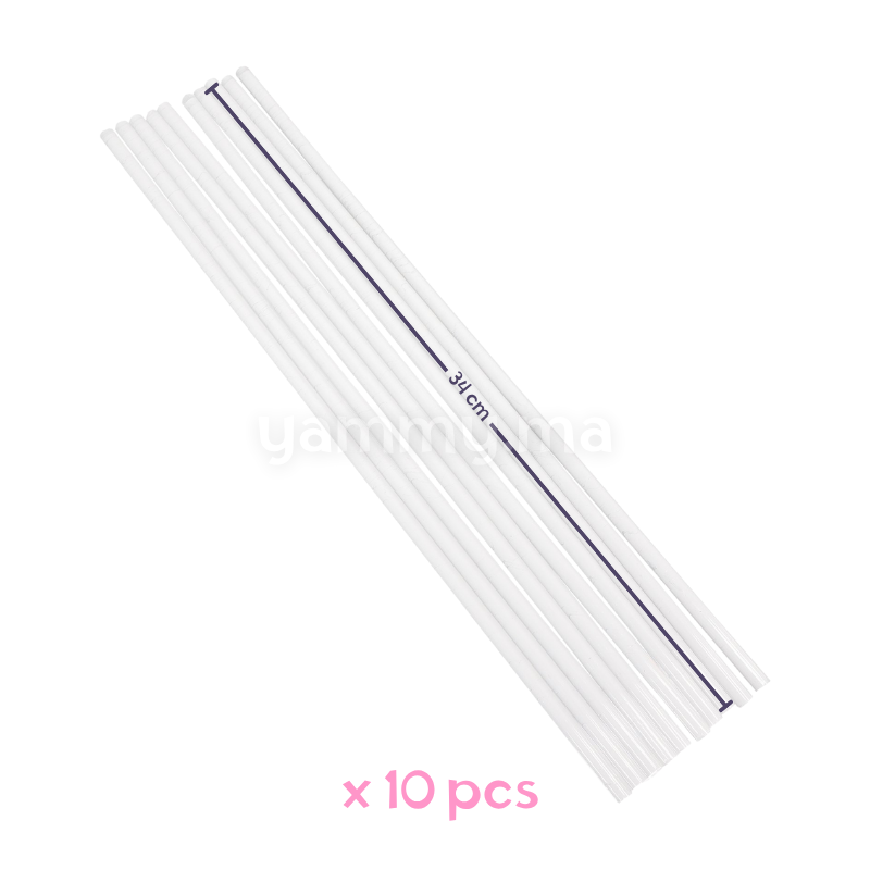 SET.10 Tiges Support Gâteau en Plastique Blanc 34 cm