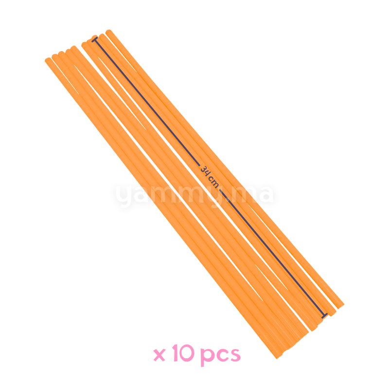 SET.10 Tiges Support Gâteau en Plastique Orange 34 cm