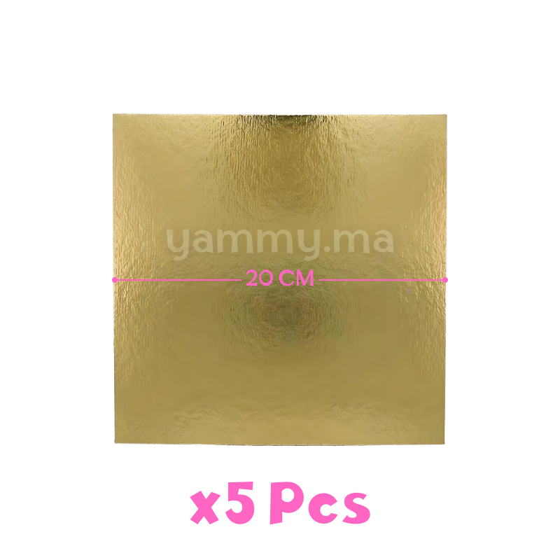 Support Gâteau Carton Carré Or 20x20 cm x5 pcs