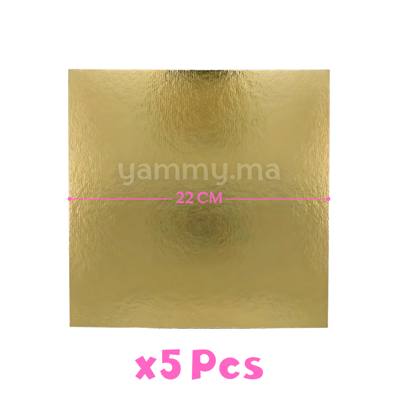 Support Gâteau Carton Carré Or 22x22 cm x5 pcs