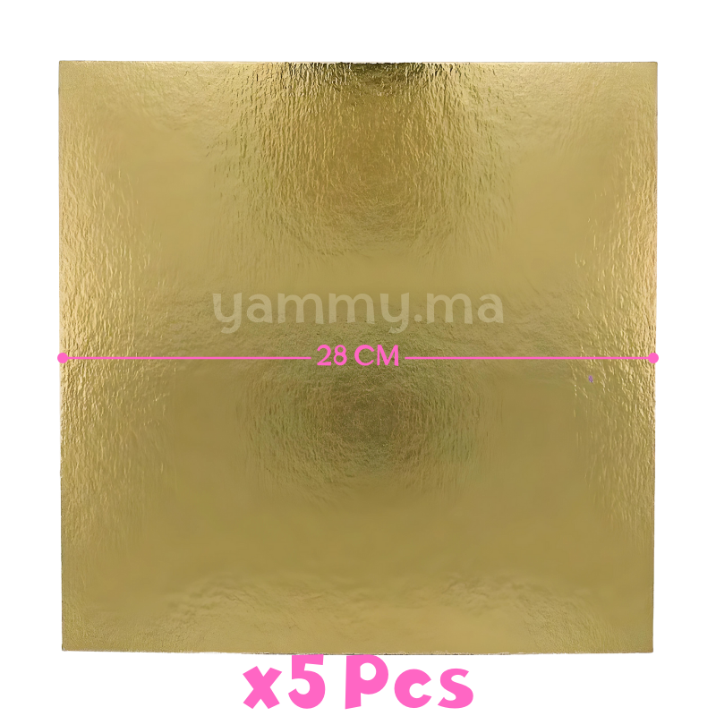 Support Gâteau Carton Carré Or 28x28 cm x5 pcs