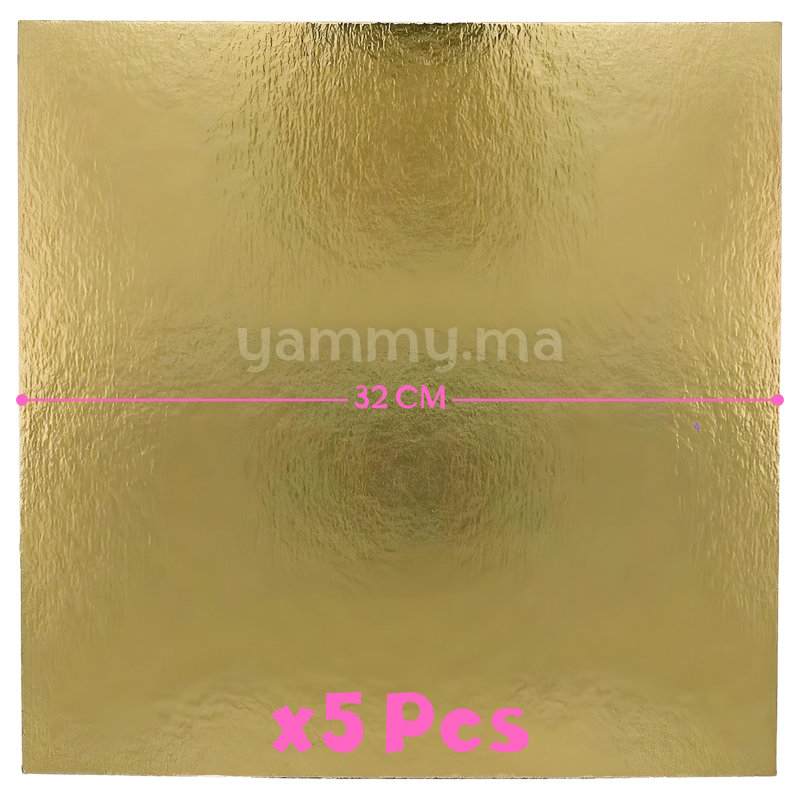 Support Gâteau Carton Carré Or 32x32 cm x5 pcs