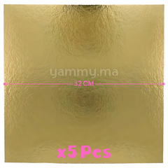 Support Gâteau Carton Carré Or 32x32 cm x5 pcs