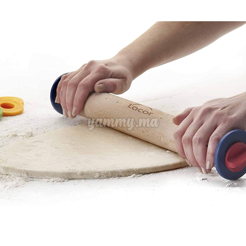 Rouleau à Patisserie en Hêtre avec Anneaux d'épaisseur 34 cm - Lacor 67142