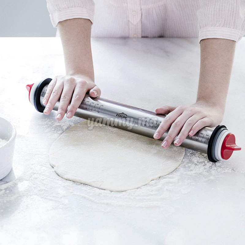 Rouleau à Patisserie en Inox avec Anneaux d'épaisseur 34 cm - Lacor 67143