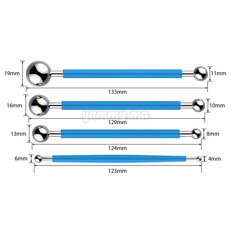 4 Ebauchoirs Boule pour Pâte à Sucre