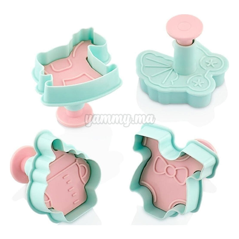 Set 4 Emporte-piecès avec Poussoir Bébé Naissance Baptème