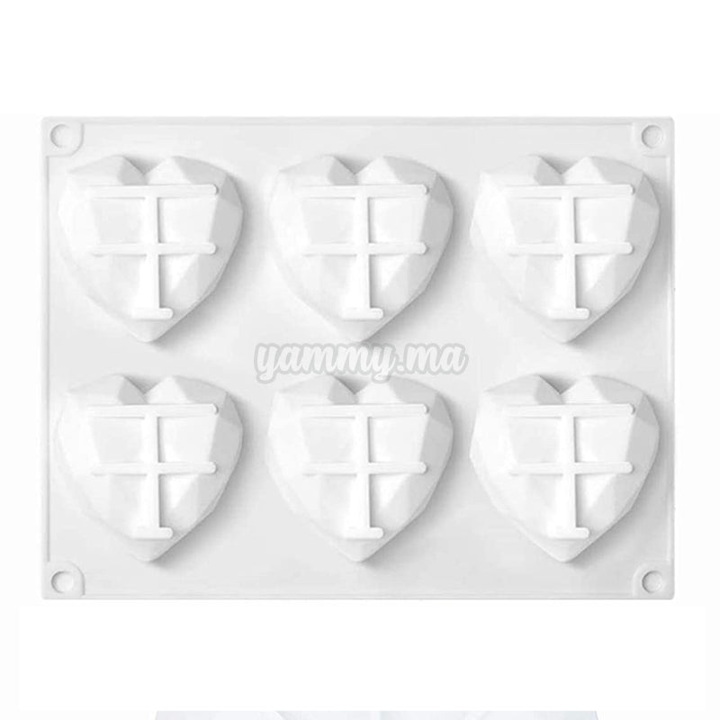 Moule Silicone 3D 6 Coeurs Géométrique